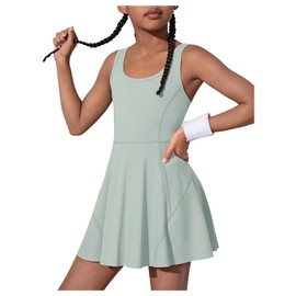 BEAUDRM Girl's Sleeveless Tennis Dress High Waist A Line Ruffle Athletic Sports Mini Dress Mint Green 12Y