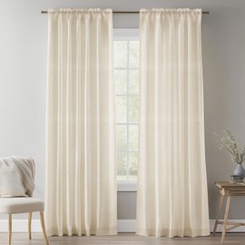 NAKIHOUSE Natural Linen Voile Curtain, 45 Drop Net Curtains Light Filtering Window Treatment Sheer & Drapes Slot Top Linen Sheer Curtains for Bedroom/Nursery Room 52" x 45", 2 Panels