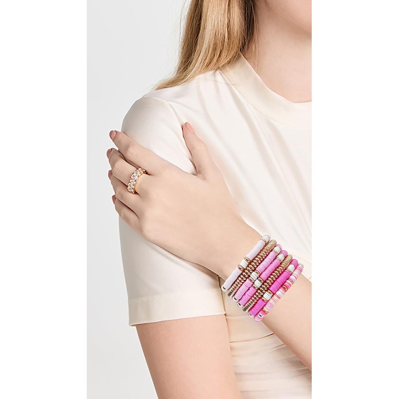 Pychee Summer Surfer Heishi Bracelet Set for Women Stackable Gold