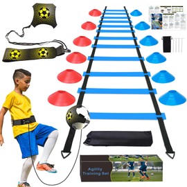 YGORTECH Soccer Agility Training Equipment Set, Soccer Accessories 20 ft Agility Ladder, 12 Sports Cones, Solo Soccer Trainer, Footwork Drills for Adults Equipment Boy Blue Ladder