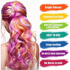 Set de peines tiza para el cabello Tinte realce temporal DIY 10 colores brillantes y vibrantes ecológicos sin desorden lavables que se quitan al lavar