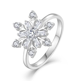 STARCHENIE Snowflake Ring 925 Sterling Silver Crystal Flower Jewelry Christmas Gift for Women Size 7