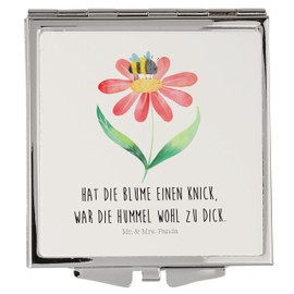 Mr. & Mrs. Panda Handtaschenspiegel quadratisch Hummel Blume - Geschenk, Tiere, Schminkspiegel, silber, Gute Laune, Feld, Hummeln, lustige Sprüche,