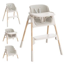 Mloong High Chair for Babies and Toddlers - Adjustable 4-in-1 Highchair, Baby High Chairs with Dishwasher-Safe Tray, Easy Clean, Beige