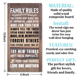 Family Rules Sign, Decorative Wall Plaque, Rustic Door Sign with Hanging Rope, House Rules Door Hanger, Farmhouse Hanging Wood Sign, Warm Home Decor, Housewarming Decor, Gift For Family