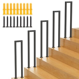 U-Shaped Staircase Handrails,Indoor Outdoor Iron Matte Black Stair Handrail,Floor Mounted Industrial Hand Rail,Non-Slip Support Bar Porch Deck Corridor Stair Rail for Elderly & Children(100cm/39.4")