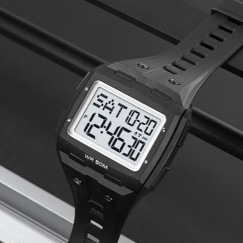 Digital Sports Watch Dual Time Display Night Light Adjustable TPR