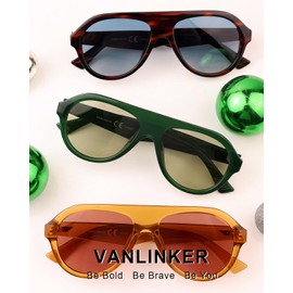 VANLINKER Retro Aviator Polarized Sunglasses for Men Women Trendy 70s Vintage Plastic Frame Sun Glasses VL9750,Green