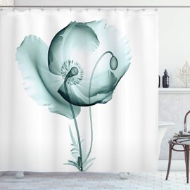 Ambesonne Flor Cortina de Baño, Flor de la Amapola Jardín en el Prado, Paño Conjunto de Decoración de Baño de Tela y Ganchos, 84" Extra Alta, Teal Blanco