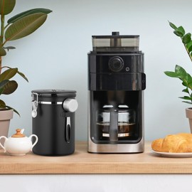 SMRONAR Coffee Canister Airtight, 2.8 L Coffee Beans Container Made of Stainless Steel, 1 kg Beans Vacuum Coffee Tin, Airtight Stainless Steel Coffee Jar with CO2 Valve, Measuring Spoon & Date Display