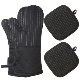 Oven Mitts and Pot Holders, Heat Resistant Oven Gloves with Non Slip Silicone for Kitchen (Black)