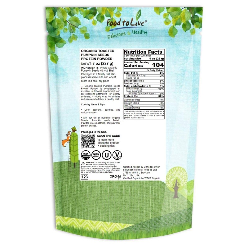 Food to Live Organic Toasted Pumpkin Seeds Protein Powder, 8