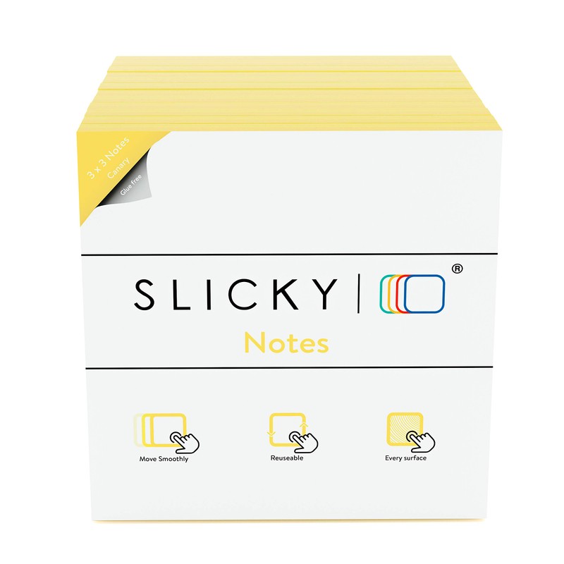SlickyNotes Glue Free Static Cling Sticky Notes - Reusable Double-Sided