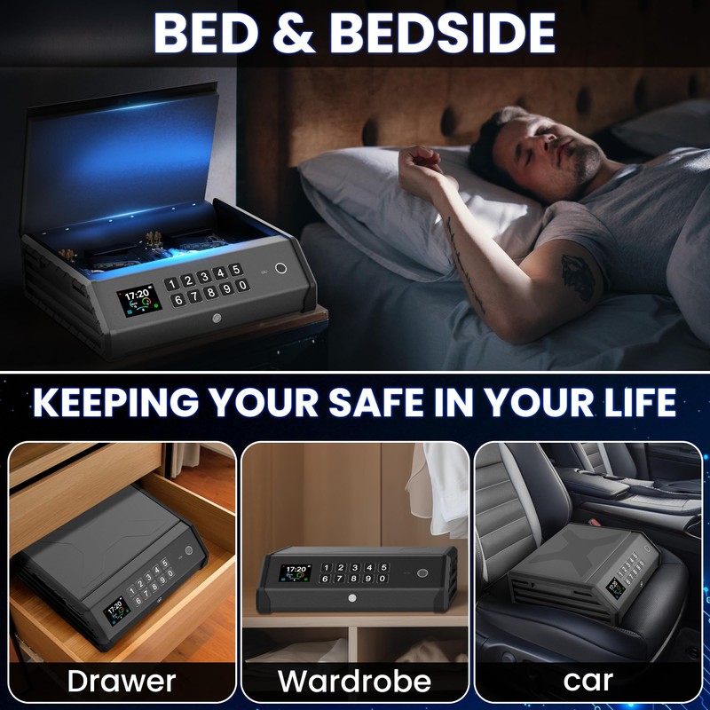 Gun Safe,3 Ways Biometric Pistol Safe with LCD Display of