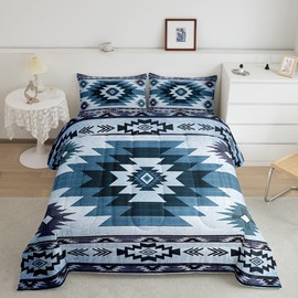 Blue Boho Grid Comforter Set Full Size 3 Pcs,Retro Ethnic Tribal Plaid Bedding Set for Kids Teens Adults,Purple Retro Geometric Stripes Comforter Duvet Set with 2 Pillowcases