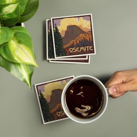 Yosemite National Park, California, Half Dome (Absorbent Ceramic Coasters Set of 4 Matching Images, Cork Back, Kitchen Table Decor)