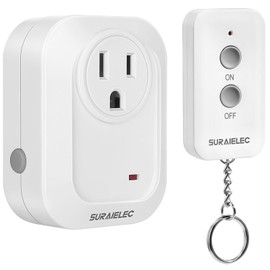 SURAIELEC Wireless Light Switch Remote Control Outlet, No Wiring Needed, 100ft RF Range, Pre-Programmed, Expandable Keychain Remote Switch Kit for Lamps, Fans, Christmas Trees, Small Appliances