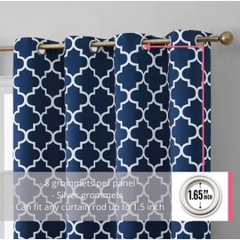 HLC.ME Lattice Print Design Bedroom Blackout Curtains - Thermal Heat Absorbing & Sunblock - Light Blocking Energy Smart Window Drapery Curtain Grommet Panels, Set of 2, 52 W x 84 L - Navy Blue