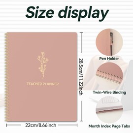 Teacher Planner Undated – 12-Month Academic Organizer with Calendar & Weekly Lesson Plans, Student Info, Checklists & School Events – Classroom Management Notebook for Teachers, 8.5”x11.5” (Rose Gold)