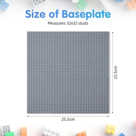 HOTUT Classic Baseplates, 4 Pcs Square 32x32 Stud Building Base, 10"×10" Large Building Board Base Plates, 100% Compatible with All Major Brands, Build and Display Board Set - Grey