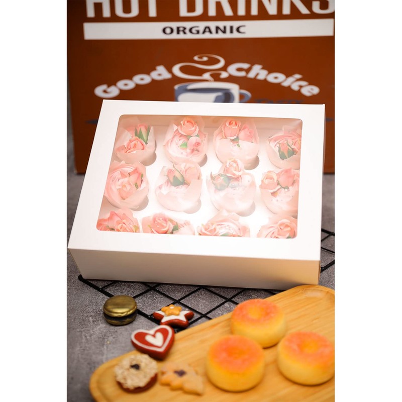 qiqee Auto-pop Up Cupcake Boxes with Window White 40PCS 12