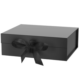 UNONBOX Gift Box Gift Wrap Box Black, 10.5x7.5x3.1 Inches Magnetic Gift Decorative Box with Lid and Ribbon for Men Ｗomen, Collapsible Proposal Box for Christmas Valentine's Day Wedding Birthday