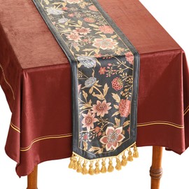 patdrea Designer Vintage Black Floral Extra Long Velvet Table Runner 118 Inch Long,Pink Khaki Bouquets Pattern Table Mat,Decor for Kitchen Dining Coffee Table Cabinet Banquet Thanksgiving,12"*118"