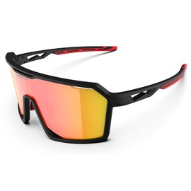 [HAAYOT] Sports Sunglasses, Men's, Women's, Road Bike Sunglasses, Cycling Glasses, TR90 Frame, MTB Goggles, Mountain Bike Glasses, Running, Fishing, Hiking, Matte Black & Red, matte black & red