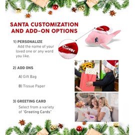 DolliBu Santa Baby Pink Dolphin Stuffed Animal Plush Toy - Super Soft Wild Animal Dress Up with Red Santa Claus Outfit, Cute Wildlife Gift, Holiday 12 Inches