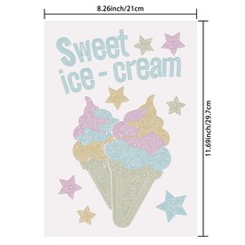 SUPERDANT Sweet Ice Cream Iron on Rhinestones Transfer Stars Crystal Heat Transfer Stickers Iron on Decals Bling Rhinestone Patches for Girls T-shirt Clothing Tote Bag DIY Art Craft Gifts