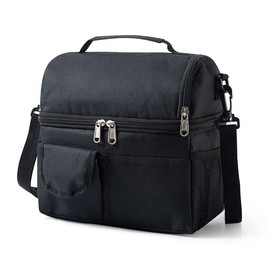 Lonchera Térmica con Doble Compartimento para Hombres, Mujeres, Bolsa de Almuerzo con Correa para El Hombro. (Negro)