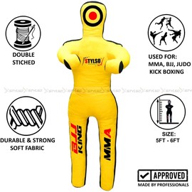 Stylso レスリング ダミー グラップリング ダミー - BJJ ダミー 柔道 空手 柔術 練習 ダミー - 詰め物なし (イエロー 5フィート / 60インチ)