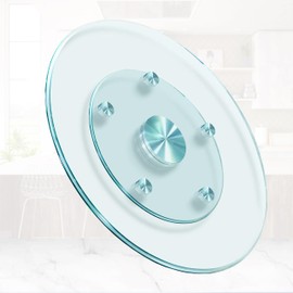 28'' Glass Lazy Susan Turntable Dining Table, 360° Large Round Serving Plate Tabletop Rotating Tray with with 6 Elegance Assist Rotating Wheels, Serving Plate Silent & Smooth Spin, (28inch/72cm)