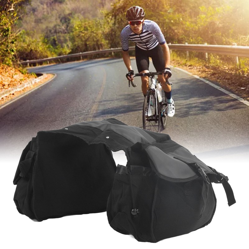 Bicycle Rear Seat Bag Black Large Capacity Canvas Waterproof Elastic