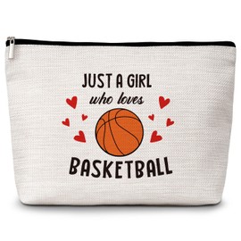 Basketball Gifts Cosmetic Bag, Just a Girl Who Loves Basketball Travel Makeup Bag, Gifts for Basketball Lovers Players, Inspirational Birthday Gifts for Women Teen Girls Friends Sisters Besties -09