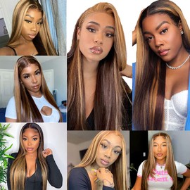 P4/27 Human Hair Brown and Blonde Straight Bundles Human Hair Ombre Straight Weave Bundles 20 22 24 Inch Double Weft Two Tone Blonde Bundles Mixed With Brown Bundles Human Hair Extensions