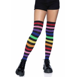 Leg Avenue Women Rainbow Pride Festival Thigh Highs Socks tights, Black, One Size US