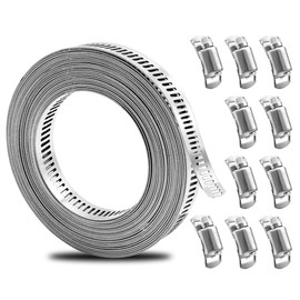 16.4 Feet Tube Clips with 10 Fastener, Stainless Steel Jubilee Clips Large Adjustable Clamp Worm Jubilee Clip Stainless Steel Hose Clamps for Pipe Plumbing Tube and Fuel Line