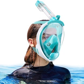 HINATAA Full Face Snorkel Mask, 180° Double Swimming Ball, Diving Mask, Anti-Fog Leak-Proof Diving Mask, Diving Mask with Camera Mount, Snorkeling Mask for Adults and Children (Green, S/M)