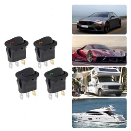 ebullient Rocker Switch with LED Indicator Mini Round 3 Pin On/Off 12V 20A LED Indicator Red/Yellow/Blue/Green LED Rocker Switch Toggle Power for Auto Boat Appliances(4 Colors, 12 Pcs)
