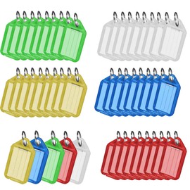 Plastic Key Fobs, 50 Pieces Key Tags for Labelling, Plastic, with Split Ring, for ID Luggage Tags (5 Colours of 10 Pieces), Red, Yellow, Green, Blue and White