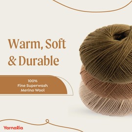 Yarnalia Wooly Merino Worsted Weight Yarn for Knitting - Ultra-Soft, Unscratchy | Composed of Superwash Merino Wool - Expertly Spun for Durability, Easy Care (2-Pack, 100g/219yd Each, Caramel)