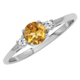 Silvershake Petite Design Round Shape Gemstone Birthstone White Gold Plated or Yellow Gold Plated 925 Sterling Silver Solitaire Promise or Engagement Ring Jewelry for Women or Teens, 8.5, Sterling