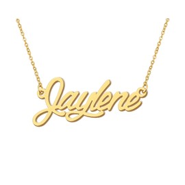 Aoloshow 18k Gold Plated Jaylene Name Necklace Women's Script Initial Nameplate Necklaces Stainless Steel Birthday Jewelry for Familys