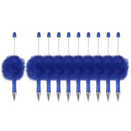 PATIKIL 10Pcs Fluffy Beadable Pens, Plush Fuzzy Plastic Bead Pen Bead Ballpoint for DIY Gift Writing Office Supplies, Blue