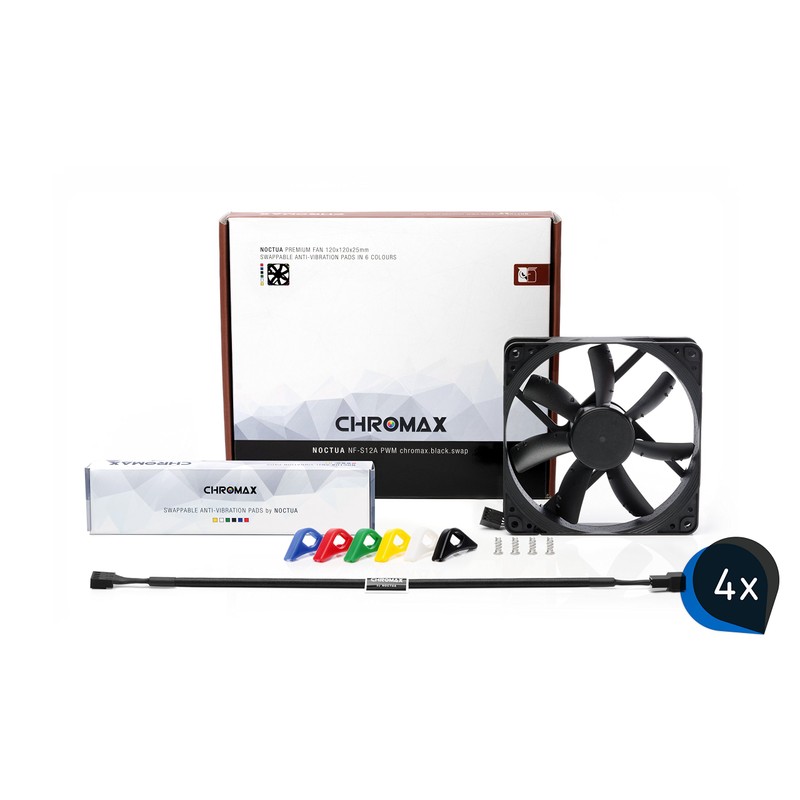 Noctua Bundle: 4x NF-S12A PWM chromax.black.swap, quiet premium fan, 4-pin