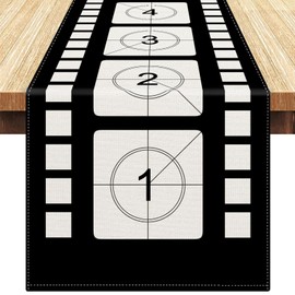Black Table Runner for Movie Nights 33 x 183 cm, Printed Film Cell Table Runner, Film Roll Decor, Film Theme Table Cloth, Kitchen Film Party Decorations
