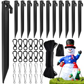 Fabulas Inflatable Stakes Set, 12 Pcs 8.5’’ Heavy Duty Plastic Tent Yard Stakes with Ropes and Hooks Inflatable Accessories Replacement for Christmas Halloween Garden Lawn Holiday Outdoor Decorations