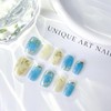 BQZQPAMZ 10pcs Blue Glitter Short Square Fake Nails Spring Press