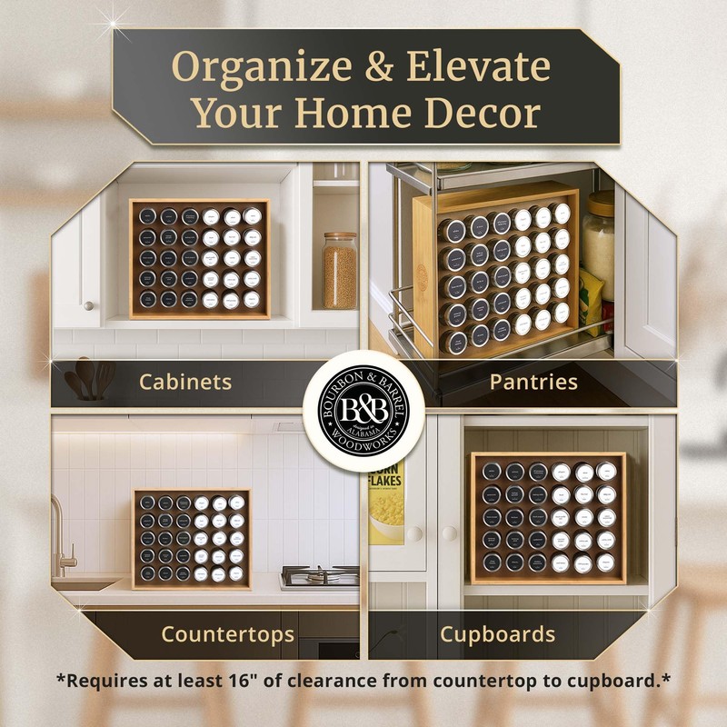 BOURBON & BARREL Wooden Spice Rack Organizer with Glass Jars